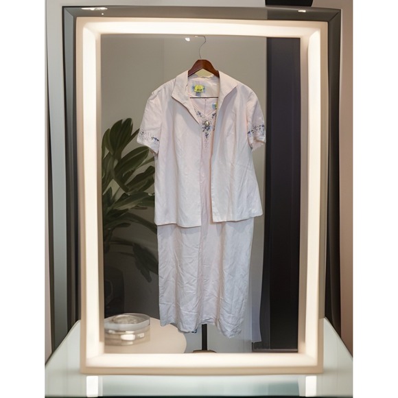 Jessica Howard Dresses & Skirts - Jessica Howard 2-Piece Linen Blend Dress/Jacket Pale Pink Sz. 14 Vtg Embellished